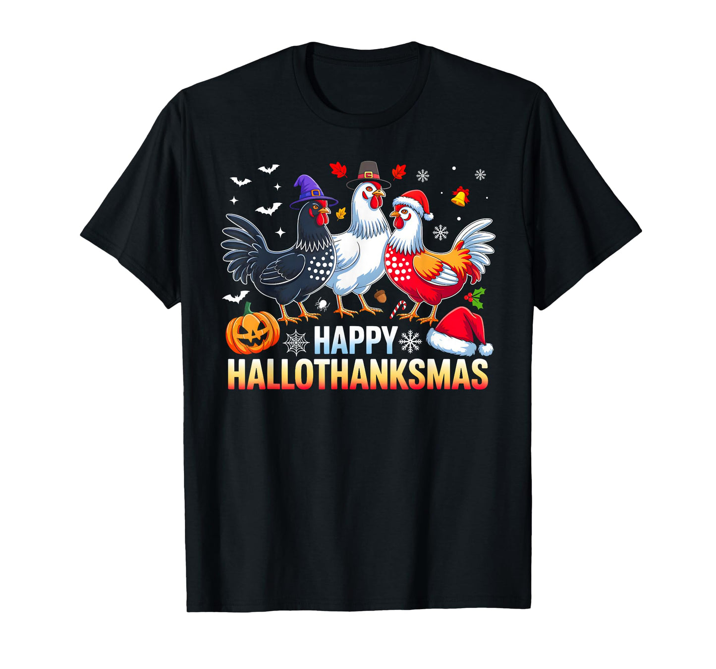 Chicken Happy HalloThanksmas Funny Halloween Thanksgiving T-Shirt