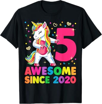 5 Years Old Unicorn Flossing 5th Birthday Girl Unicorn Party T-Shirt