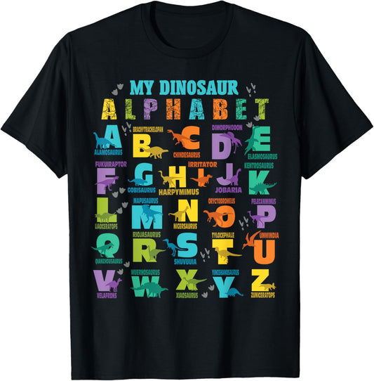 Dinosaurs Alphabet for Kids with A-Z ABC Dino Birthday Party T-Shirt