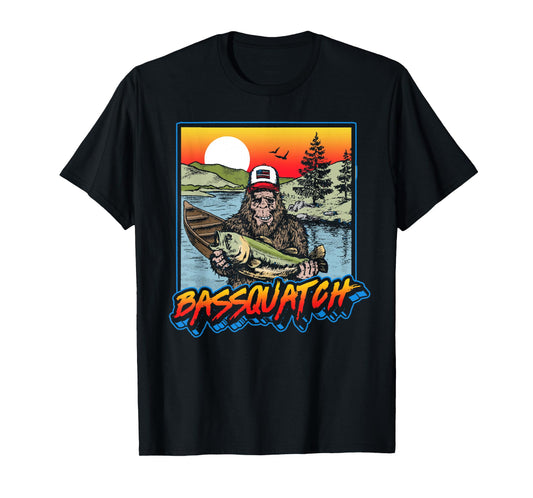Bassquatch! Funny Bass Fishing Sasquatch Retro 80s T-Shirt