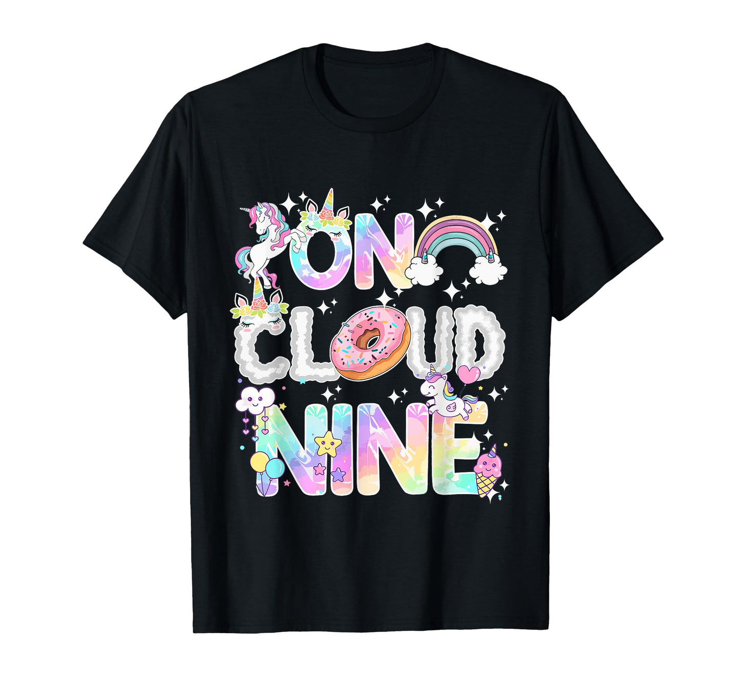 On Cloud Nine Unicorn Donut Birthday Shirt, 9th Birthday T-Shirt