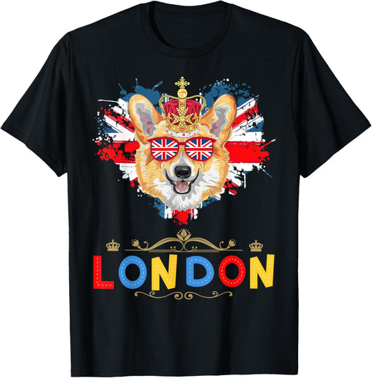 London Souvenirs Idea Kids With Corgi & British Memorabilia T-Shirt