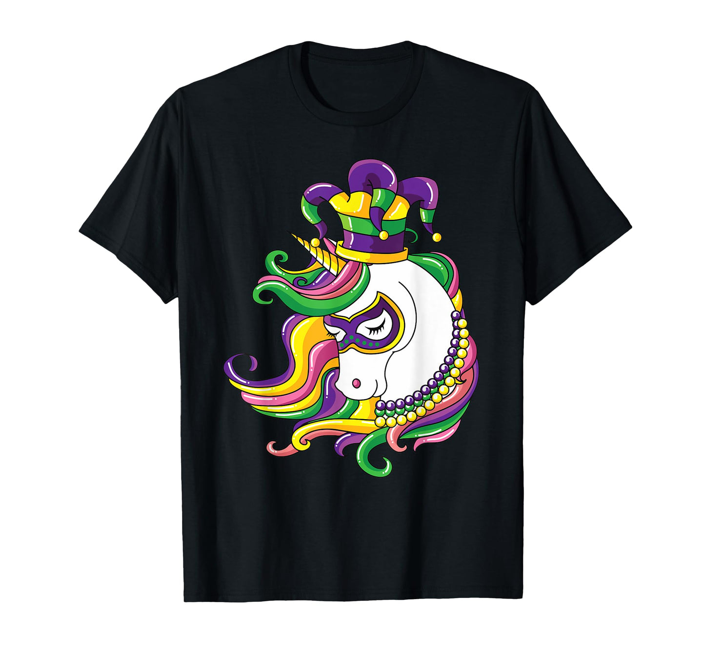 Jester Rainbow Unicorn design Mardi Gras Mask Costume T-Shirt