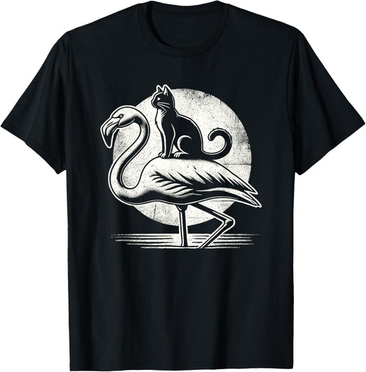 Cat Riding a Flamingo Funny T-Shirt
