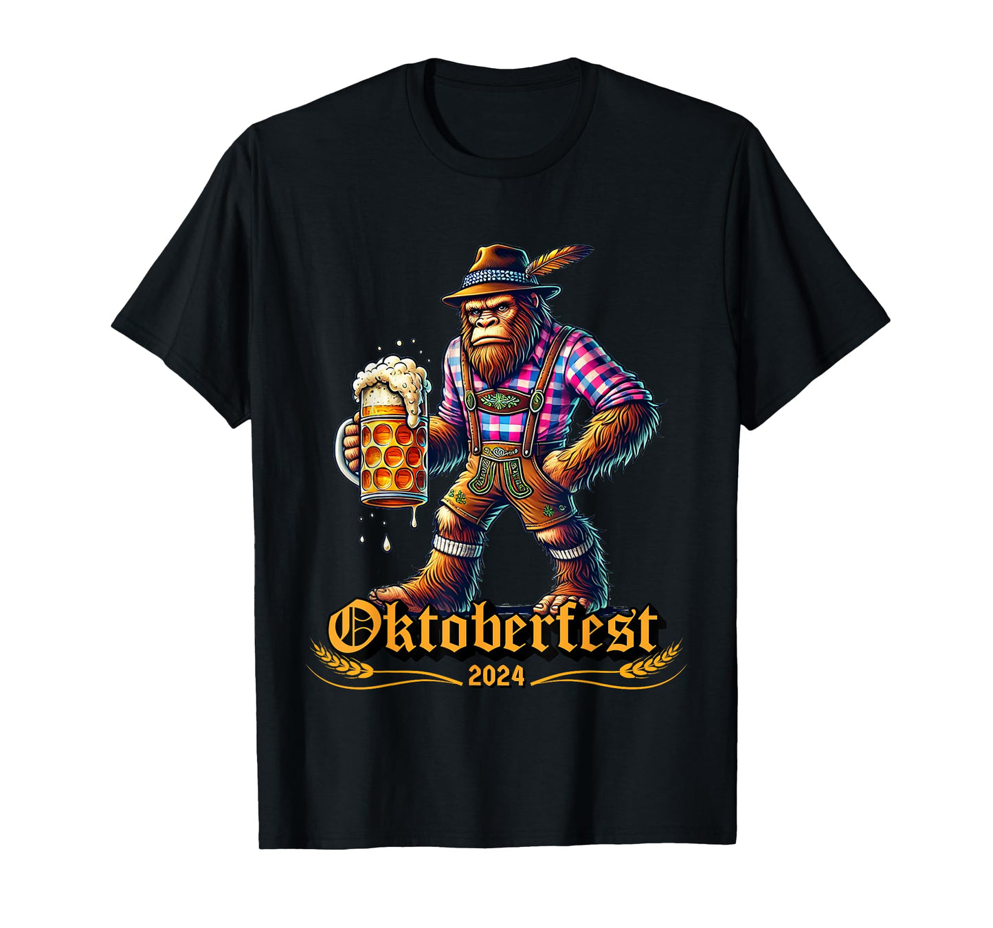 German Bigfoot Sasquatch Lederhose Funny Oktoberfest 2024 T-Shirt