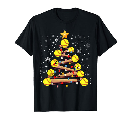 Softball Christmas Tree Light Xmas Softball Girls Kids T-Shirt