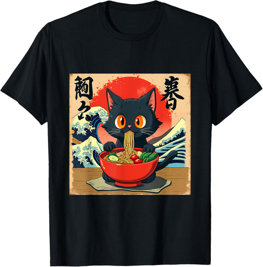 Cat Anime Kawaii Cat Ramen Japanese Funny Graphic Tees T-Shirt