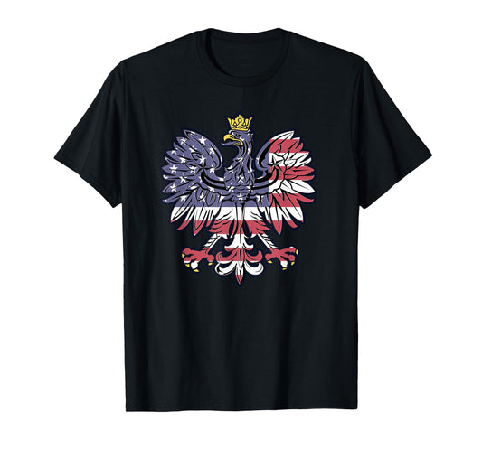 Polish Eagle American Flag Pride Falcon Gift T Shirt T-Shirt