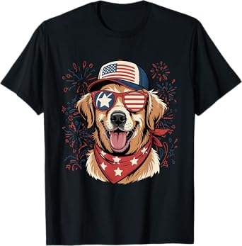 Golden Retriever 4th of July Patriotic Dog America Flag T-Shirt for Men Women Kids