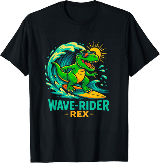 Wave-Rider Rex Funny Surfing Dinosaur T-Rex Summer Surf Wave T-Shirt