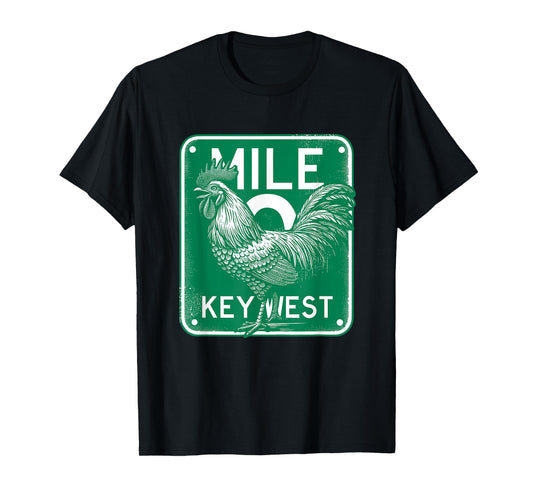 Key West Florida Chicken Retro Mile 0 Rooster Mile Marker T-Shirt