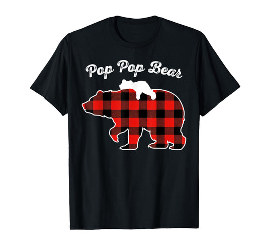 Pop Pop Bear Flannel Red Plaid Pajama Family Matching XMAS T-Shirt