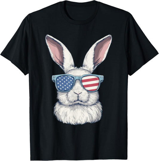 Rabbit Bunny Sunglasses American Flag 4th Of July T-Shirt