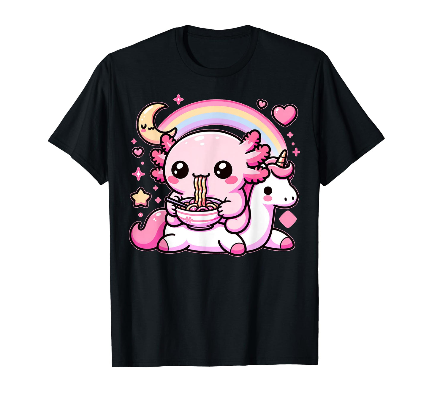 Anime Kawaii Axolotl Eating Ramen Noodles Kids Teen Girl Boy T-Shirt