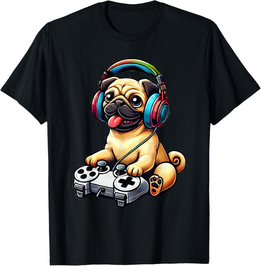Dog Pug Funny Video Games Gamer T-Shirt