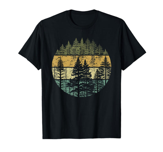 Retro Forest Trees Outdoors Nature Women Men Vintage Graphic T-Shirt