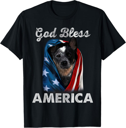 Blue Heeler Dog American USA Flag 4th of July Dog Lover T-Shirt