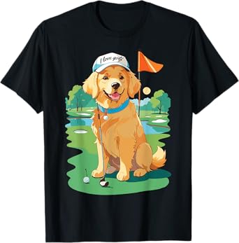 I Love Golf Golf Dog Illustration Golden Retriever Men Women T-Shirt