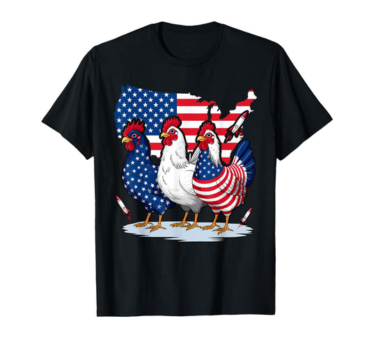 Chicken Red White Blue Patriotic Rooster 4th of July Men Boy T-Shirt