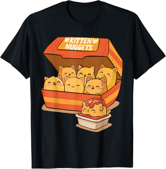 Kitten Nuggets T-Shirt - Unisex-Adults & Kids - Black - Small - Short Sleeve - Cat Themed T-Shirt