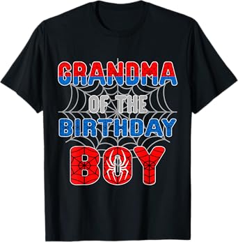 Spider Web Birthday Party Grandma of The Birthday Boy T-Shirt
