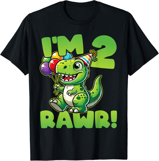 Dinosaur 2nd Birthday I'm Two Rawr Cute T-Rex Party T-Shirt