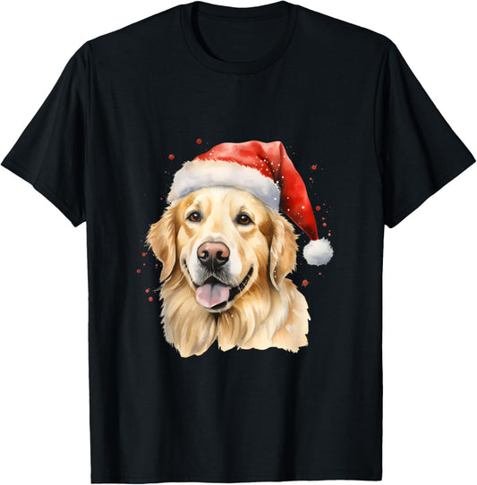 Christmas Golden Retriever Cute Holiday Santa Hat T-Shirt