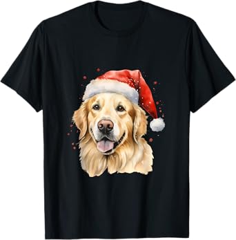 Christmas Golden Retriever Cute Holiday Santa Hat T-Shirt