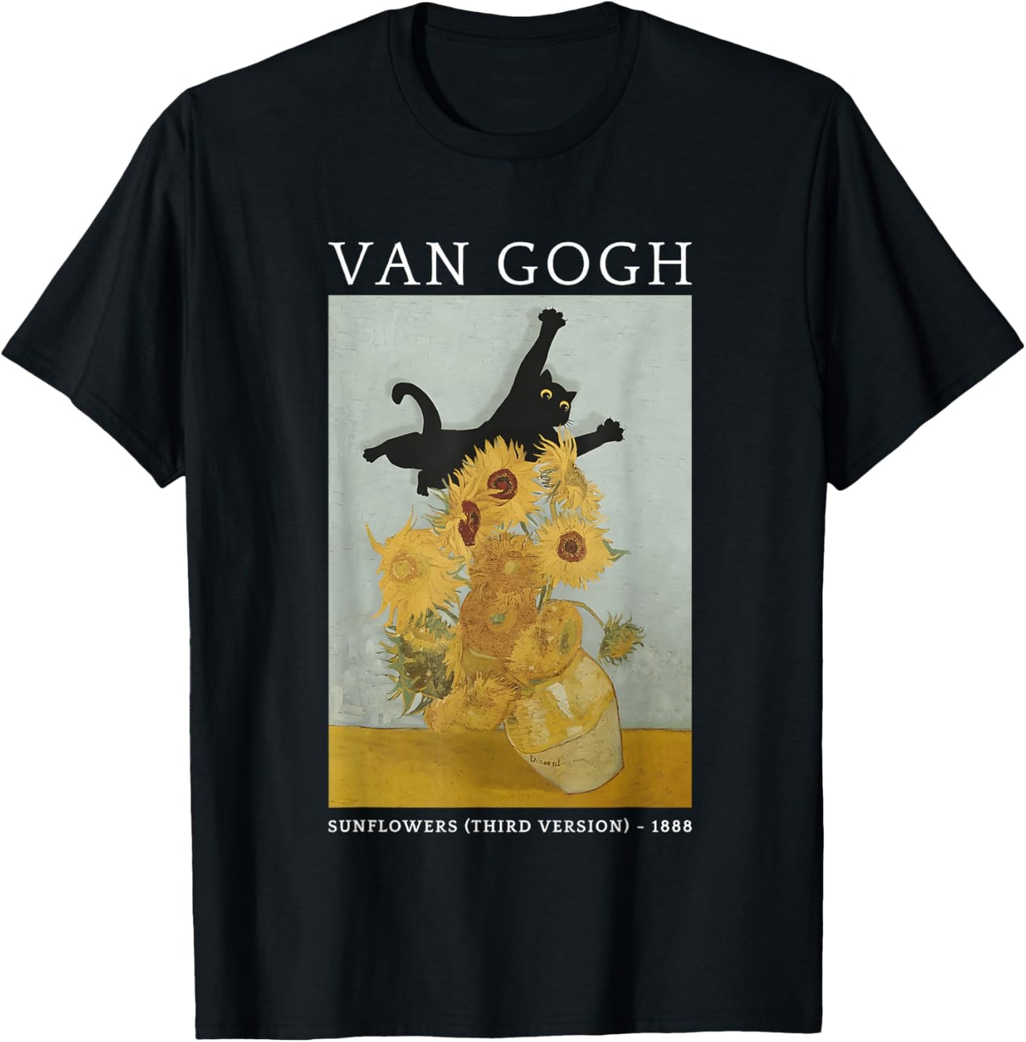 Funny Van Gogh Sunflowers Cat Meme Van Gogh Art Graphic T-Shirt
