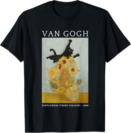 Funny Van Gogh Sunflowers Cat Meme Van Gogh Art Graphic T-Shirt
