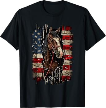 Horse Patriotic Equestrian 4th Of July USA American Flag Women Men T-Shirt