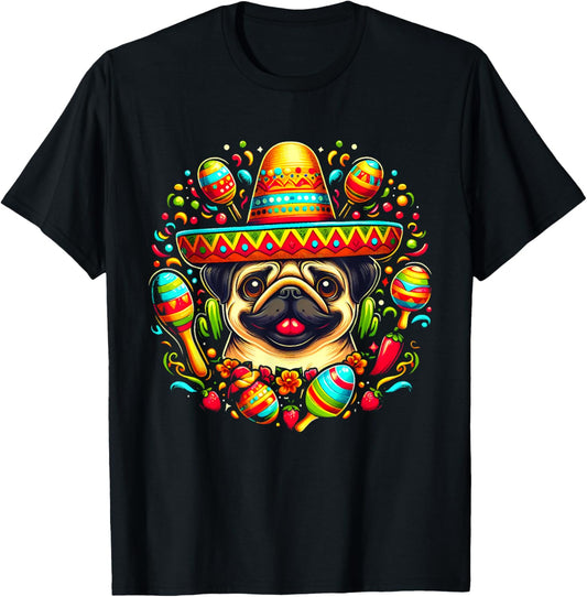 Funny Pug Cinco De Mayo Cute Mexican Dog Sombrero T-Shirt