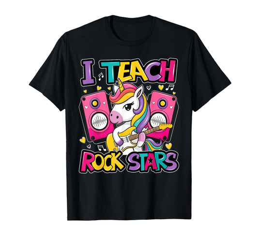 Unicorn Teacher I Teach Rock Stars Guitar Rockin Girls Women T-Shirt