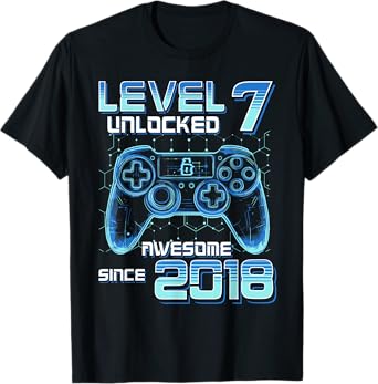Level 7 Unlocked Video Game Party 7th Birthday Gamer Boys T-Shirt