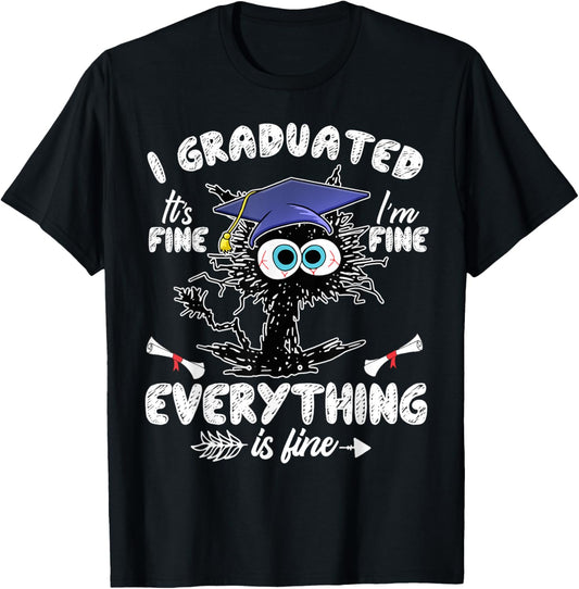 I Graduated Funny Black Cat Graduation Last day of School T-Shirt