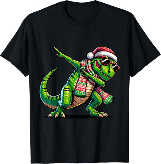 Christmas Dinosaur Boys Dabbing T Rex Santa Xmas Funny T-Shirt
