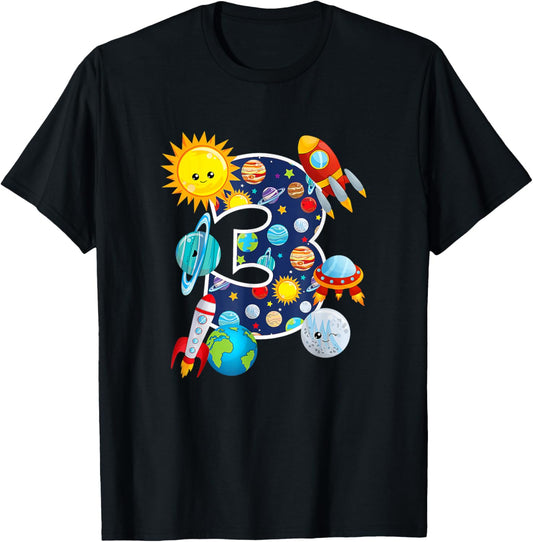 Outer Space 3 Year Old 3rd Birthday Party T-Shirt