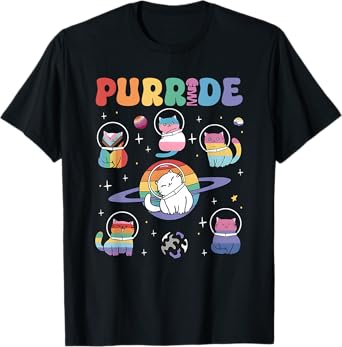 Purride Cat LGBT, Cats In Space, Rainbow Cats LGBT Pride T-Shirt for Men Women