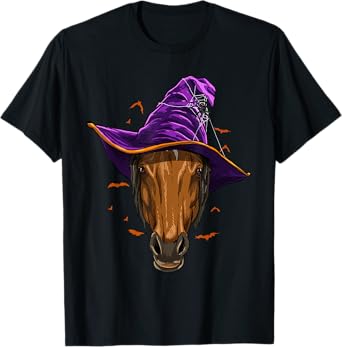 Horse Witch Hat Funny Halloween Horse Lover Whisperer T-Shirt