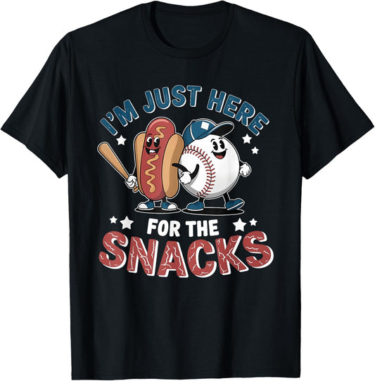 I'm Just Here For The Snacks Baseball Mom 4th of July Hotdog T-Shirt