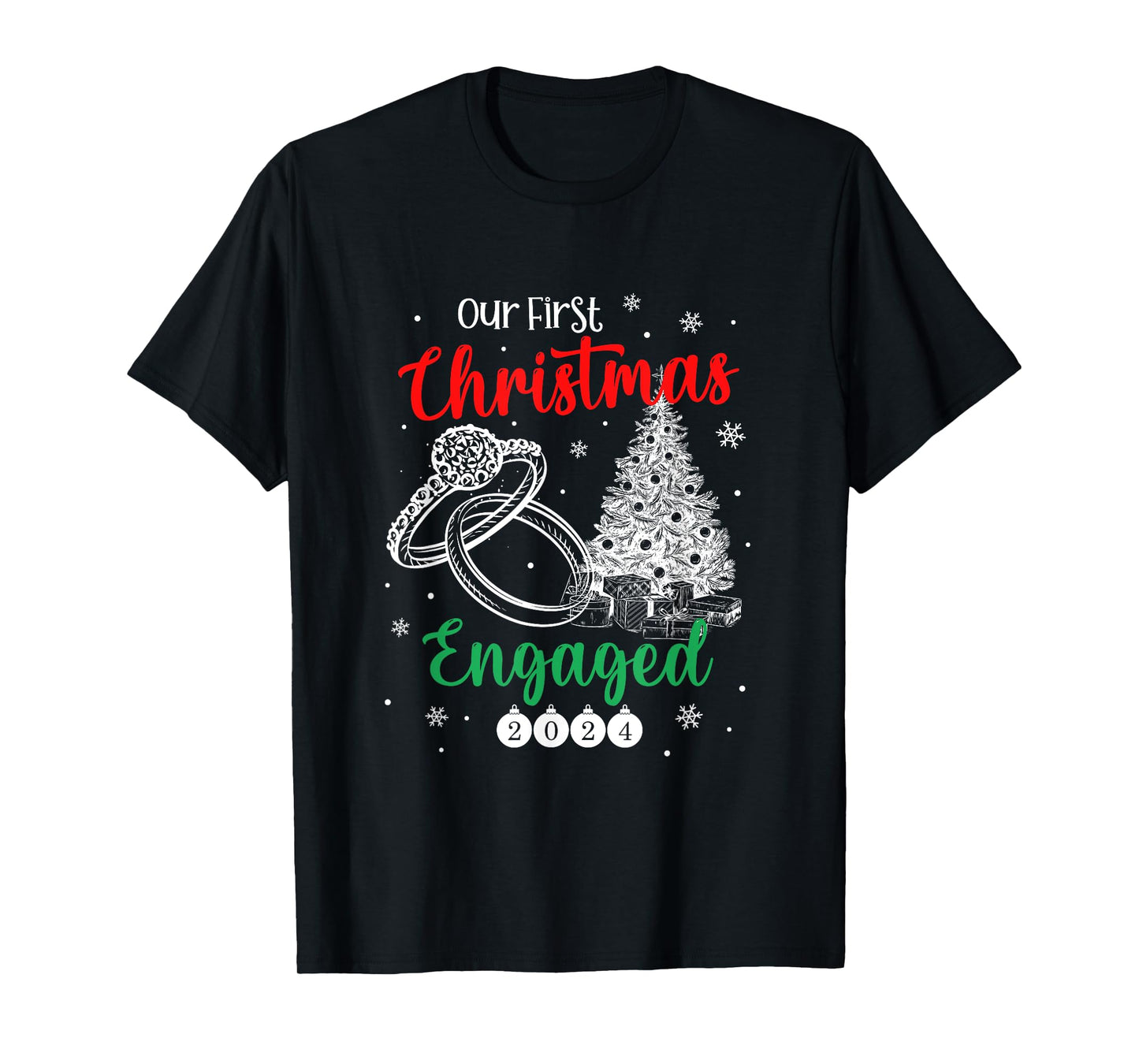 1st Christmas Engaged 2024 Matching Couples Mr and Mrs Xmas T-Shirt