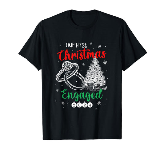 1st Christmas Engaged 2024 Matching Couples Mr and Mrs Xmas T-Shirt