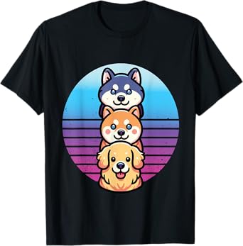 Husky Shiba Inu golden retriever dog cute stacked pet animal Men Women Kids T-Shirt