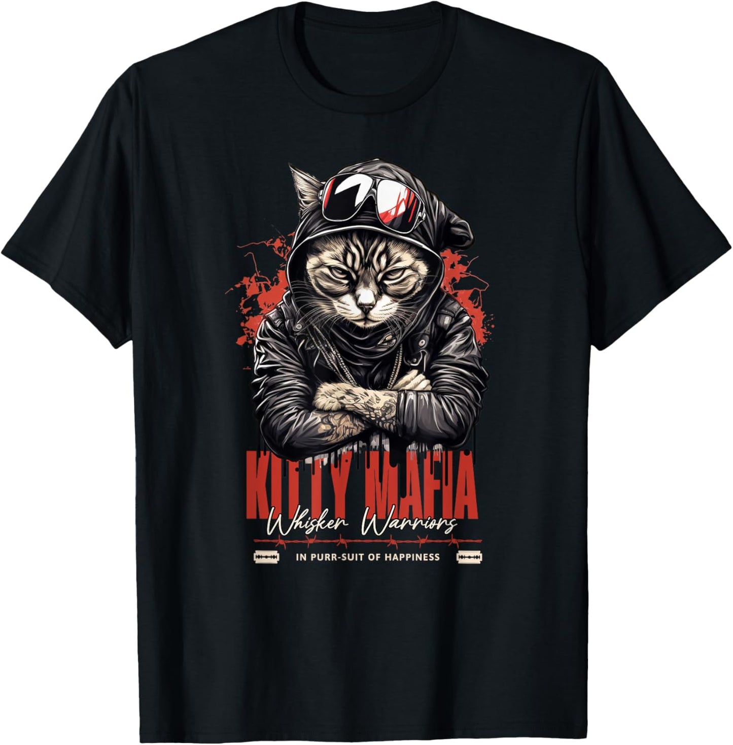 Kitty Mafia Whisker Warriors Funny Cat Gang Design T-Shirt