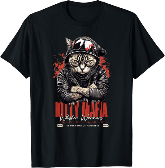 Kitty Mafia Whisker Warriors Funny Cat Gang Design T-Shirt