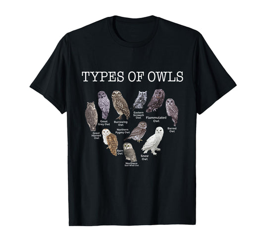 Types of Owls Educational Cute Owl Lover gift men women kids T-Shirt
