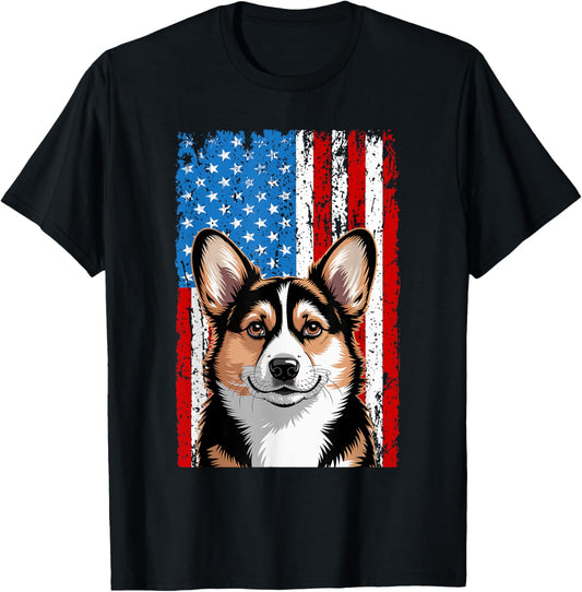 Corgi 4th of July Tricolor Corgi American Flag T-Shirt