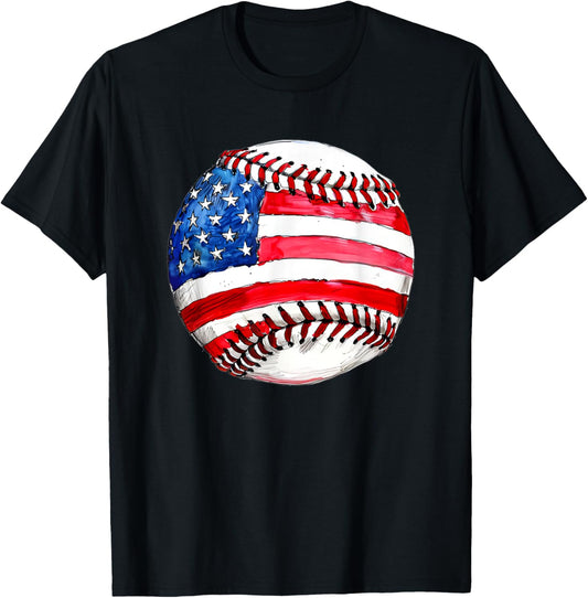 American Baseball Lover Blue Red and White 4th of July T-Shirt