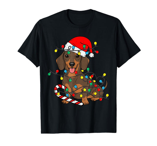 Dachshund Dog Christmas Lights Santa Xmas Pet Dog Lover T-Shirt