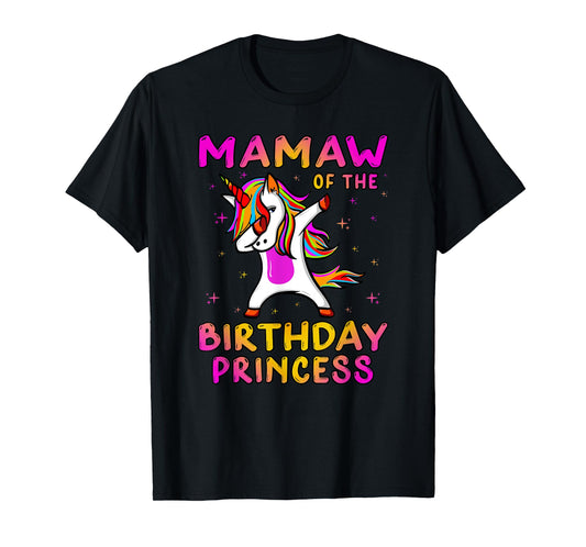 Mamaw Of The Birthday Princess Girl Grandma Dabbing Unicorn T-Shirt